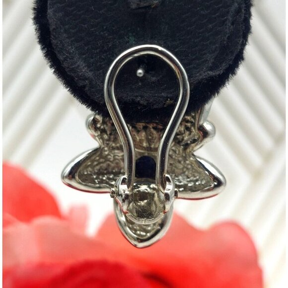 Michael Morrison Two Tone Silver & Gold Blue Glass Bead Floral Earrings Sign MX - Picture 10 of 11